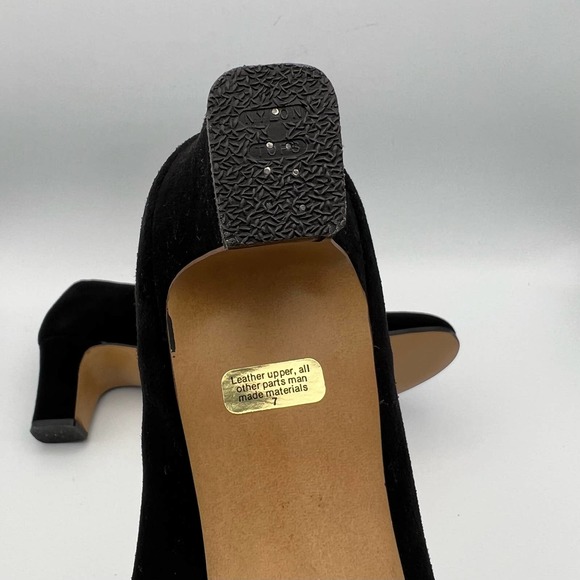 Adore's Womens Die-Cut Heels size 7 Black Suede Leather Chunky Heel Victorian - Picture 10 of 11